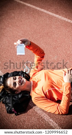 I love to take self portrait after exercise. Time for self picture after good workout. Close up.