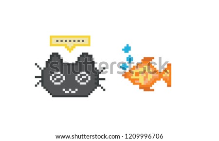 vector illustration of Cat and fish