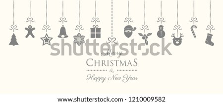Christmas and New Year card with decorations and wishes. Vector.