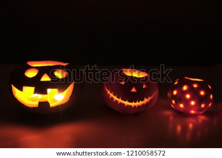 Pumpkin lit at night