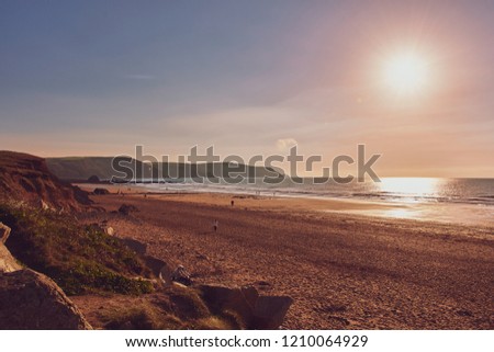 beach in Widemouth Bay, North Cornwall, England
