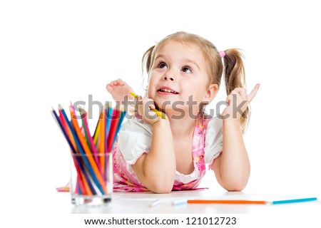 dreamy child girl with pencils
