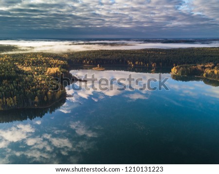 Aerial autumn view of lake in Lithuania