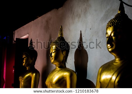 The Buddha is a row in Wat Phra Sri Rattana Mahathat (Wat Yai) phitsanulok thailand