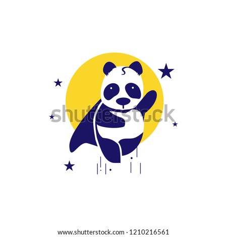 Flying pandas in outer space like superman, funny strong, logo icon, illustator, vector