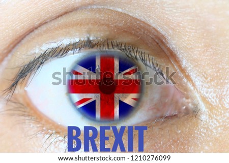 A picture of Britain flag on the eye with Brexit word.