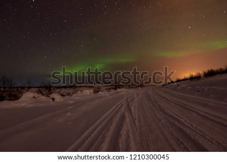 Aurora light in Murmansk, Northern Russia Mar 2018.