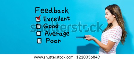 Feedback with young woman using her tablet