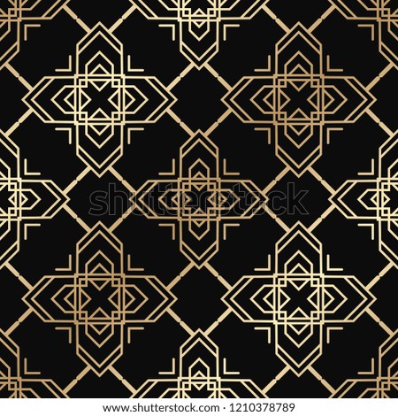 Vector modern tiles pattern. Abstract art deco seamless golden background