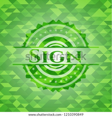 Sign green emblem with mosaic ecological style background