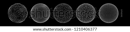 Sphere with connected lines. Global digital connections. Wireframe illustration. Abstract 3d grid design. Technology style. Royalty-Free Stock Photo #1210406377