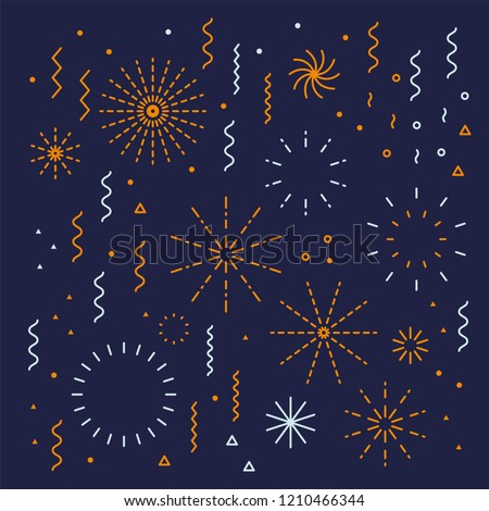 Fireworks lineal easy editable set with petard, stars. Festival vector holiday design shapes colorful collection Royalty-Free Stock Photo #1210466344