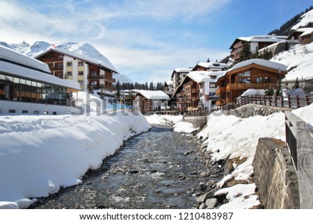 Lech am Arlberg Village and River at Winter