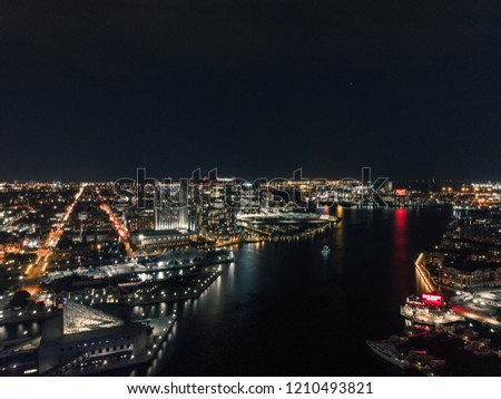 The Baltimore Inner Harbor at night
