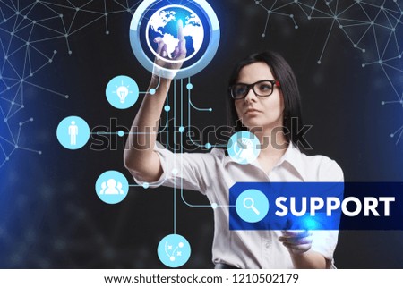 The concept of business, technology, the Internet and the network. A young entrepreneur working on a virtual screen of the future and sees the inscription: Support