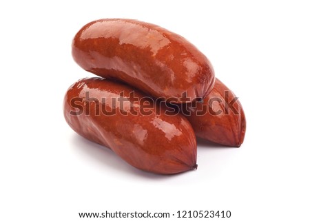 Oktoberfest Grilled Sausages with lettuce. Isolated on a white background. Close-up.