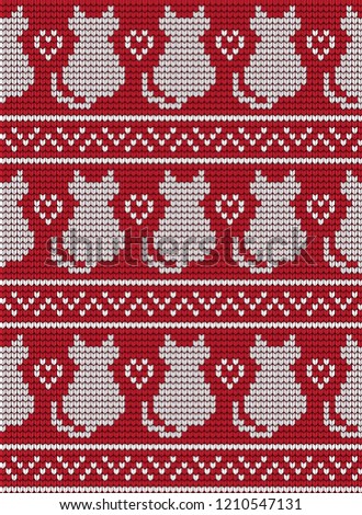 knitted seamless pattern with cats knitwear pattern fabric