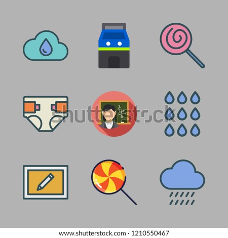 childhood icon set. vector set about diaper, lollipop, teacher and arcade icons set.