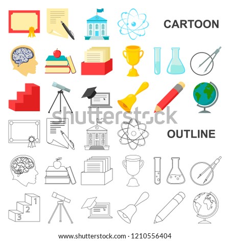 School and education cartoon icons in set collection for design.College, equipment and accessories vector symbol stock web illustration.