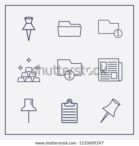 Outline 9 sheet icon set. gold, paper pin, information folder and folder vector illustration
