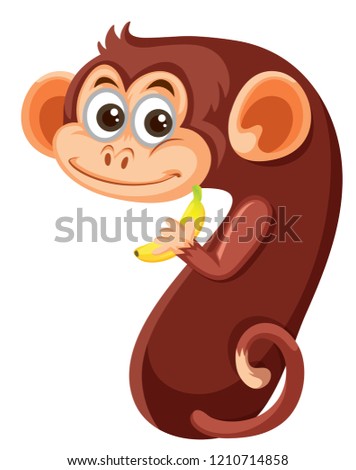 Cute monkey number seven character illustration