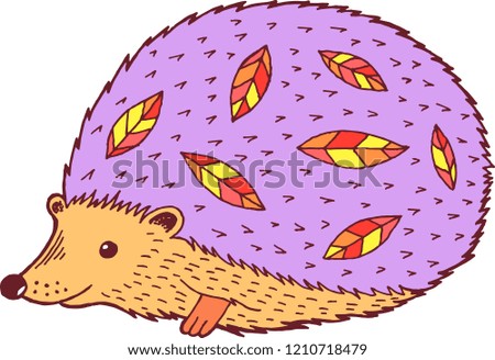 Cartoon hedgehog - colorful graphic drawing. Isolated doodle element for graphic design. 