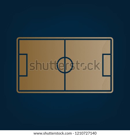 Soccer field. Vector. Golden icon and border at dark cyan background.