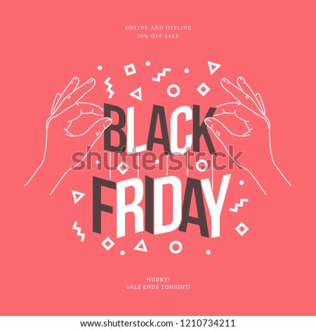 Black friday banner. Woman hands holding paper cut words black friday sale. Sale banner.