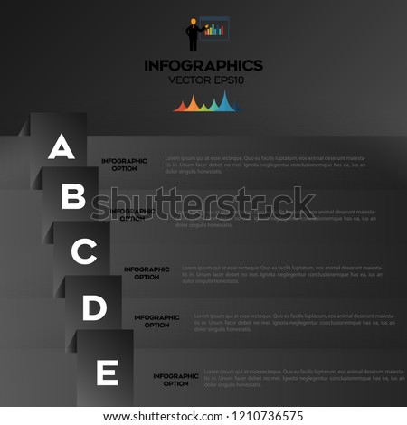 black Modern infographic Vector design template of 5 options, steps,on the grey background. Eps 10 vector file.