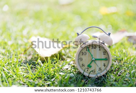 The alarm clock on the lawn in the sun