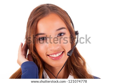 Friendly telephone operator, isolated over white background