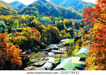 Hokkaido, Sapporo, Jozankei hot spring, autumn colors of the landscape