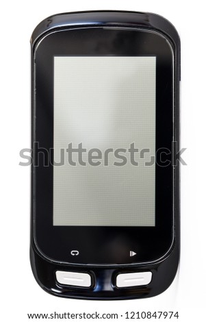 Cycling computer with convenient GPS navigation.It displays a on a clear screen in a white clear blackground   Royalty-Free Stock Photo #1210847974