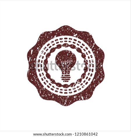 Red light bulb icon inside distress rubber grunge seal