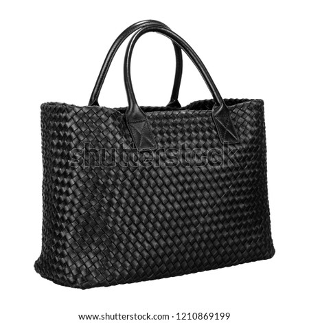 Black women's bag with leather ribbons interlaced in the form of rhombuses