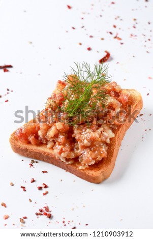 Raw Minced burger toast Meat with Herb, Spice, Salt , hot red chili, black pepper