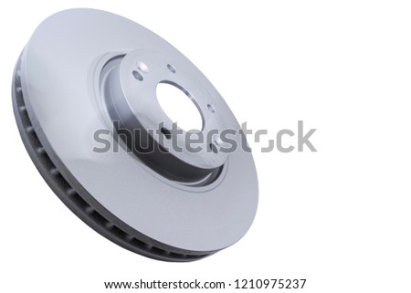 Brake disc isolated on white background. Auto parts. Brake disc rotor isolated on white. Braking disk. Car part. Car detailing. Spare parts
