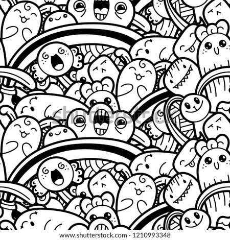 Funny doodle monsters seamless pattern for prints, designs and coloring books. Vector illustration