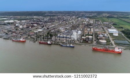 Aerial bird view picture of petrol plant harbor
