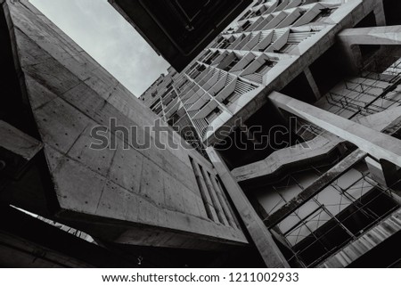 Exterior design of modern designed building in black and white 