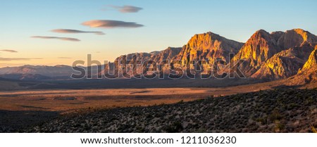 Red Rock Canyon at sunset in paroramic Royalty-Free Stock Photo #1211036230