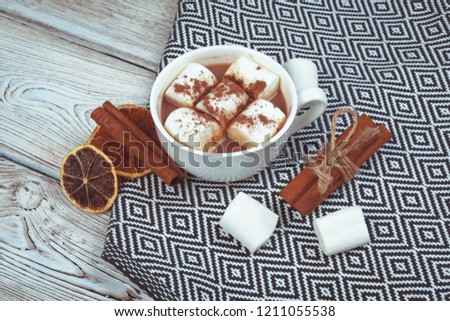 Hot chocolate with marshmallows on the table