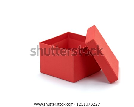 Red cardboard box for gifts, isolated, white background Royalty-Free Stock Photo #1211073229