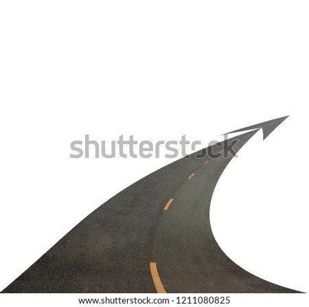 Road going up like arrow isolated on white background