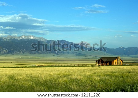 Sunny ranch in the mountains of Montana state Royalty-Free Stock Photo #12111220
