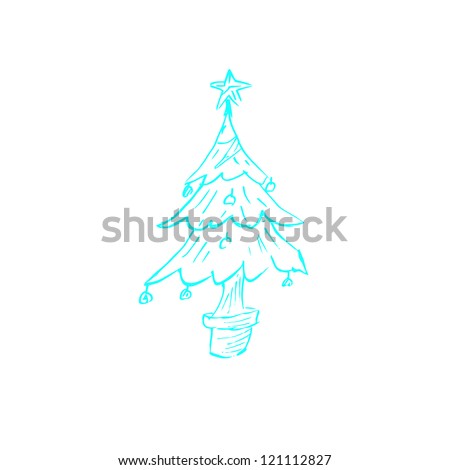 Draw a blue Christmas tree on a white background.Vector
