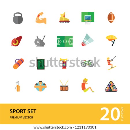 Sport vehicles icon set. Rugby ball, bike helmet, water skier. Activity concept. Can be used for topics like hobby, healthy lifestyle, sport outfit