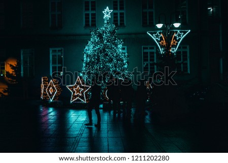 Opole old town christmas decoration with people silhouettes