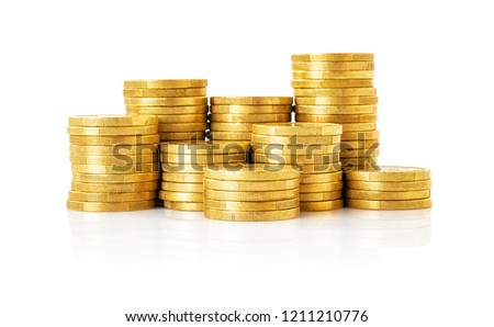A pile of Coins on a white background Royalty-Free Stock Photo #1211210776