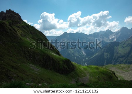 Mountain forest landscape under evening sky in Austria